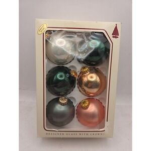 6 Vintage Christmas by Krebs Pink Glass Ball Ornaments ASST Colors Bulbs W/ BoxD
